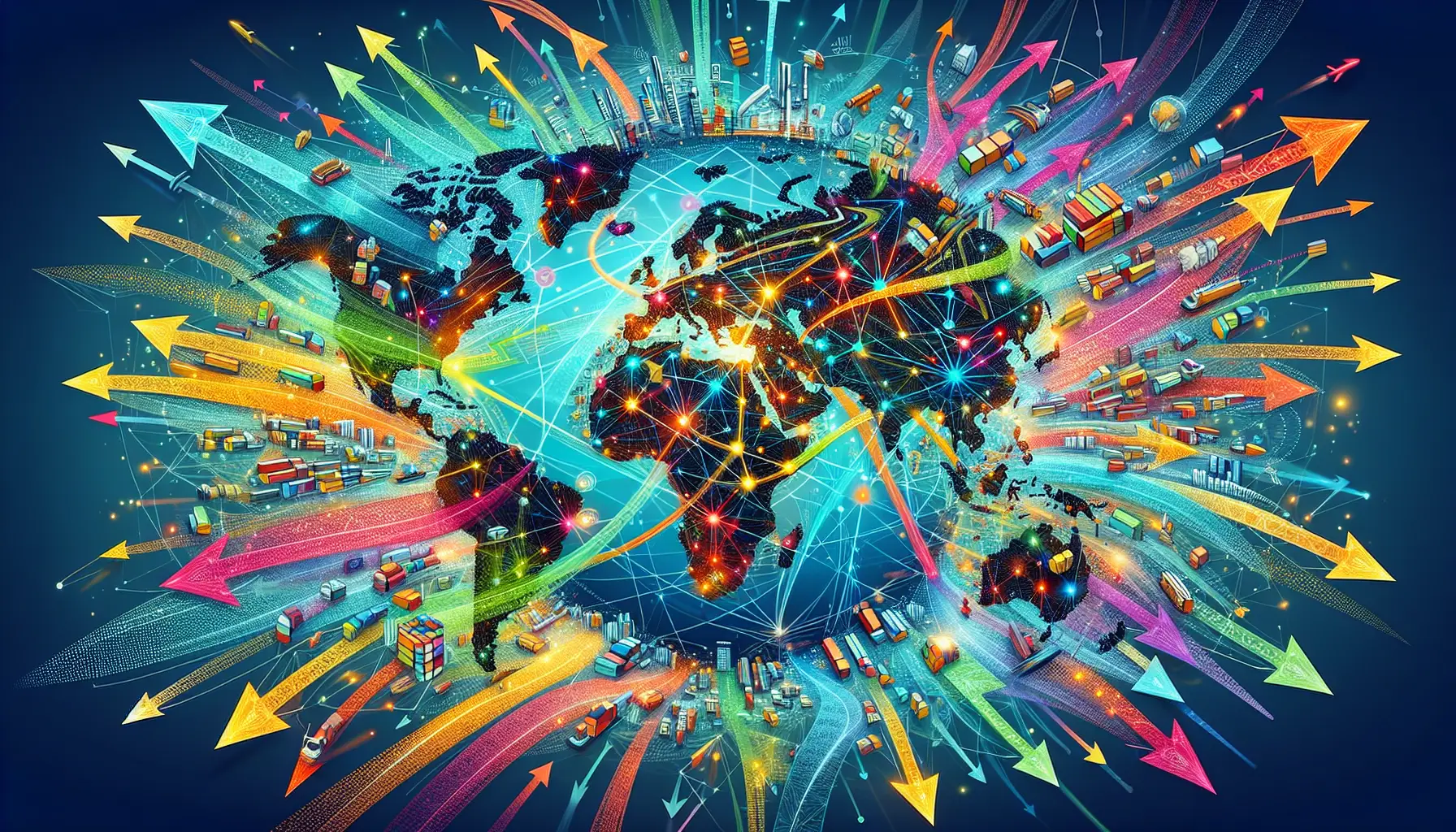 Global supply chains with arrows and connections