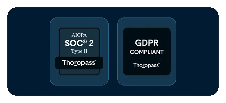 SOC 2 Type II and GDPR compliance badges attested through Thoropass